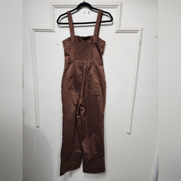 Lulus Practical Charm Brown Twill Button-Front Straight Leg Jumpsuit S Travel - Picture 9 of 10